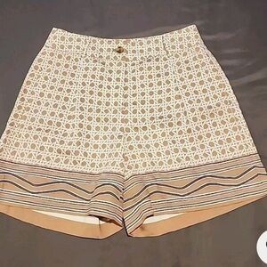 Ann Taylor Factory Tan, White & Black Patterned High-Waist Shorts